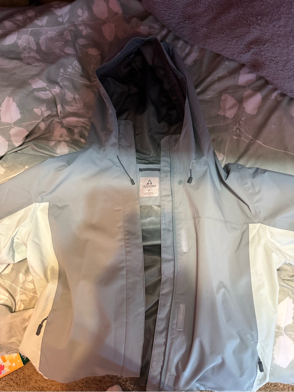 Ascend Women's Hooded Waterproof Ski Jacket - Light Gray & White